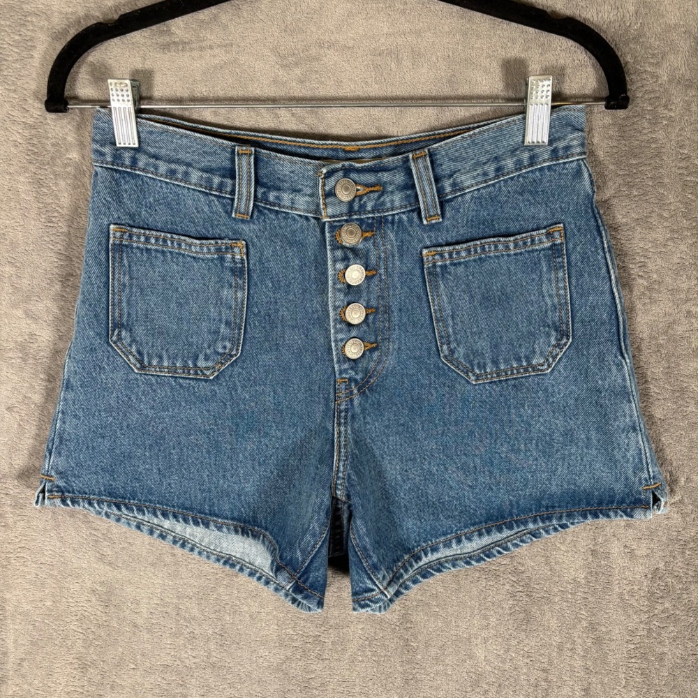 Levis Premium 80s Mom Shorts High Rise Button Fly Blue Denim Womens 26 Retro
